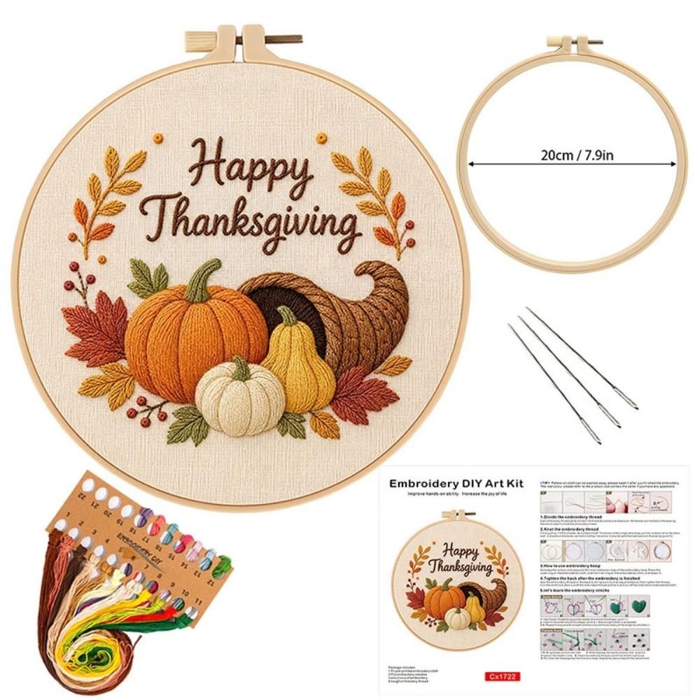 With EN Instruction Happy Thanksgiving Day Embroidery Kit Embroidery Pattern Kit  Thanksgiving Day