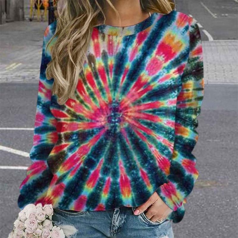 Spring and Autumn New European and American Personalized Tie Dyeing 3D Printing Fashion Trend Round Neck Long Sleeve Hoodie