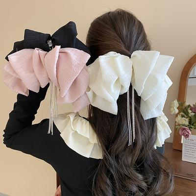 Bow Tassel Hairpin Niche Exaggerated Design Large Hair Volume Spring Clip Fashionable Sweet Hair Accessories Women