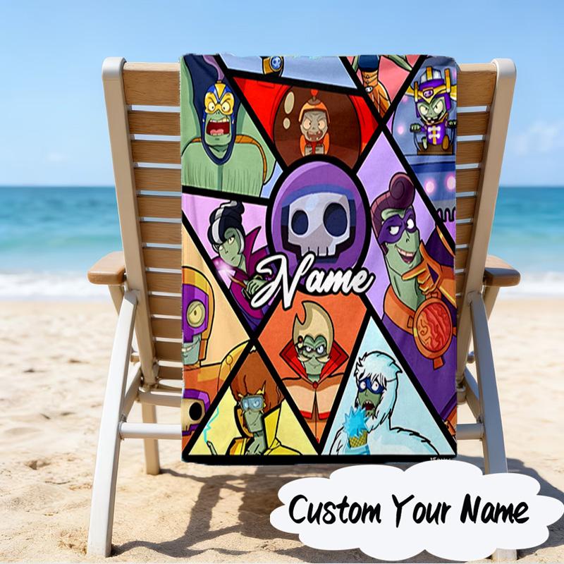 Custom Name Zombies Team-Up Microfiber Beach Towel Super Soft & Absorbent for Bath, Beach, Travel Bath Time Accessory, Fan Gifts