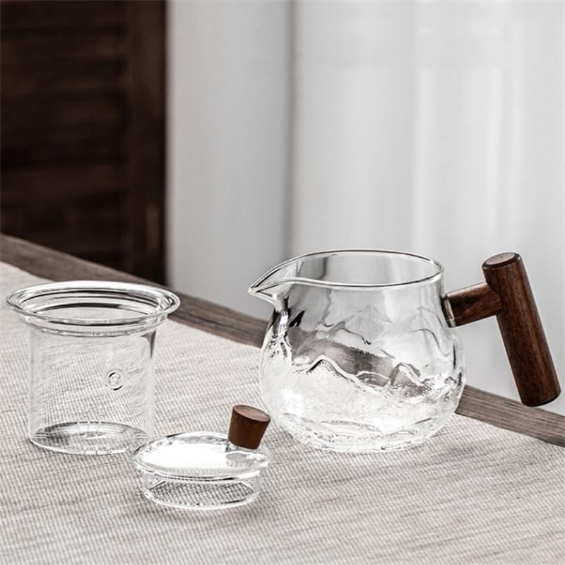 Wooden Handle 450ml Heat Resistant Glass Teapot With Tea Infuser Filter Brewing Flower Tea Pot Household Kung Fu Tea Set