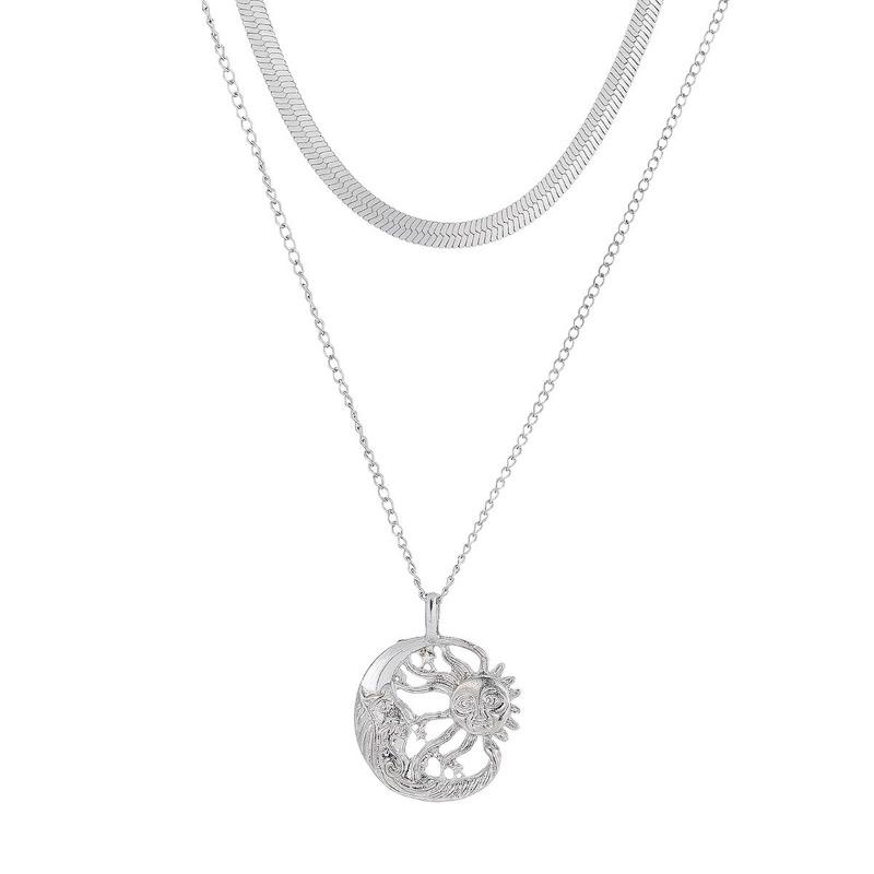 Accessories Fashion Simple Sun Moon Disc Pendant Necklace Women's Personality Multi-layer Stacked Collarbone Chain
