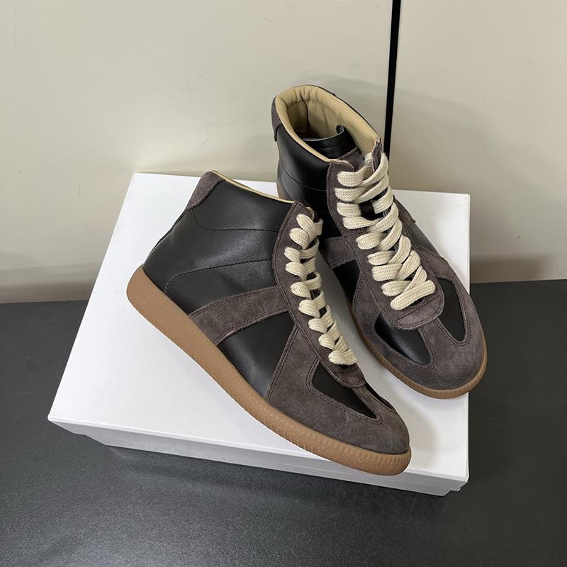 Genuine Leather Flat Bottom High Top Shoes Unisex Outdoor Walking Fashion German Training Shoes Designer Casual Footwear