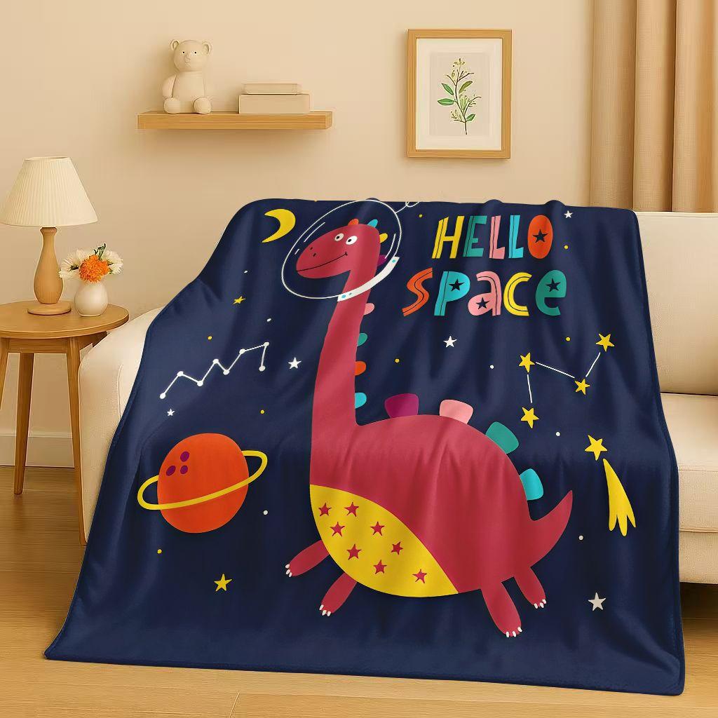 2026 New Space Dinosaur Cartoon Dino Art Flannel Blanket,Ultra Soft Warm Plush Throw for Home Bedroom Bed Sofa Cover Kids Gift