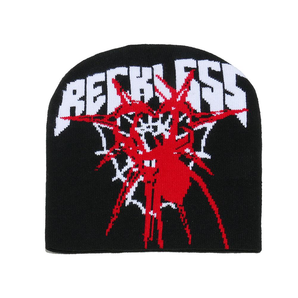 

Американский готический алфавит Мужские и женские хип-хоп шапки Персонализированные пуловеры на Хэллоуин Вязаные шапки с паутиной M（56-58cm） чёрный