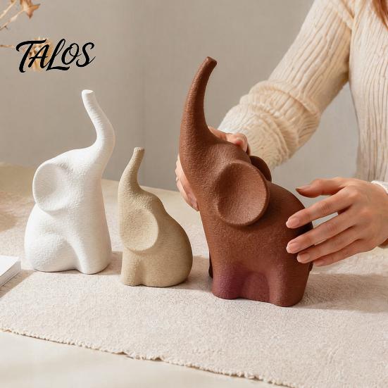 Artistic Desk Decorations for Office 3Pcs/Set Elephant Family Statues, Cute Parents Kid Ornament, Modern Good Collectibles Housewarming Luck