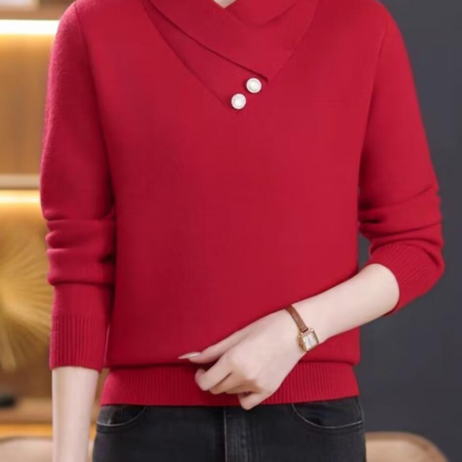 

Cross-collar Sweater for Women s New Autumn and Winter Mother s Inner Wool Knitted Base Shirt 2XL