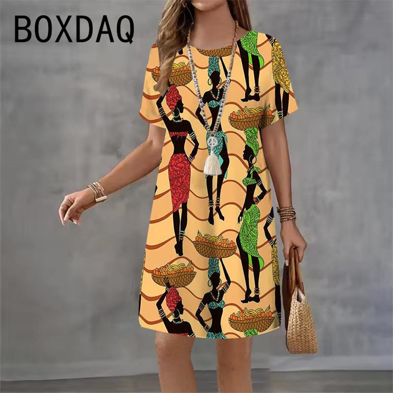 3D India Style Printed Dress Round Neck Short Sleeve Casual Mini Skirt for Women Summer 2026 New Beach Party Dress Vestidos
