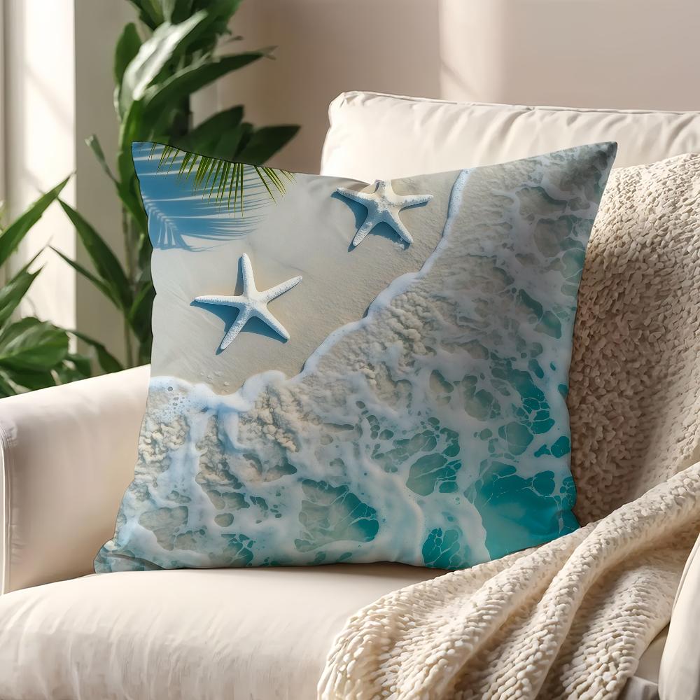 White Foamy Waves On the Beach Cushion Cover For Pillow Printing Sofa Decoration Home Room Coffee Shop Office Nordic Simplicity