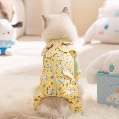 Fleece and Thickened Thermal Bib Full of Printed Four-legged Cotton-padded Clothes Into Kitten Thermal Cat Clothes