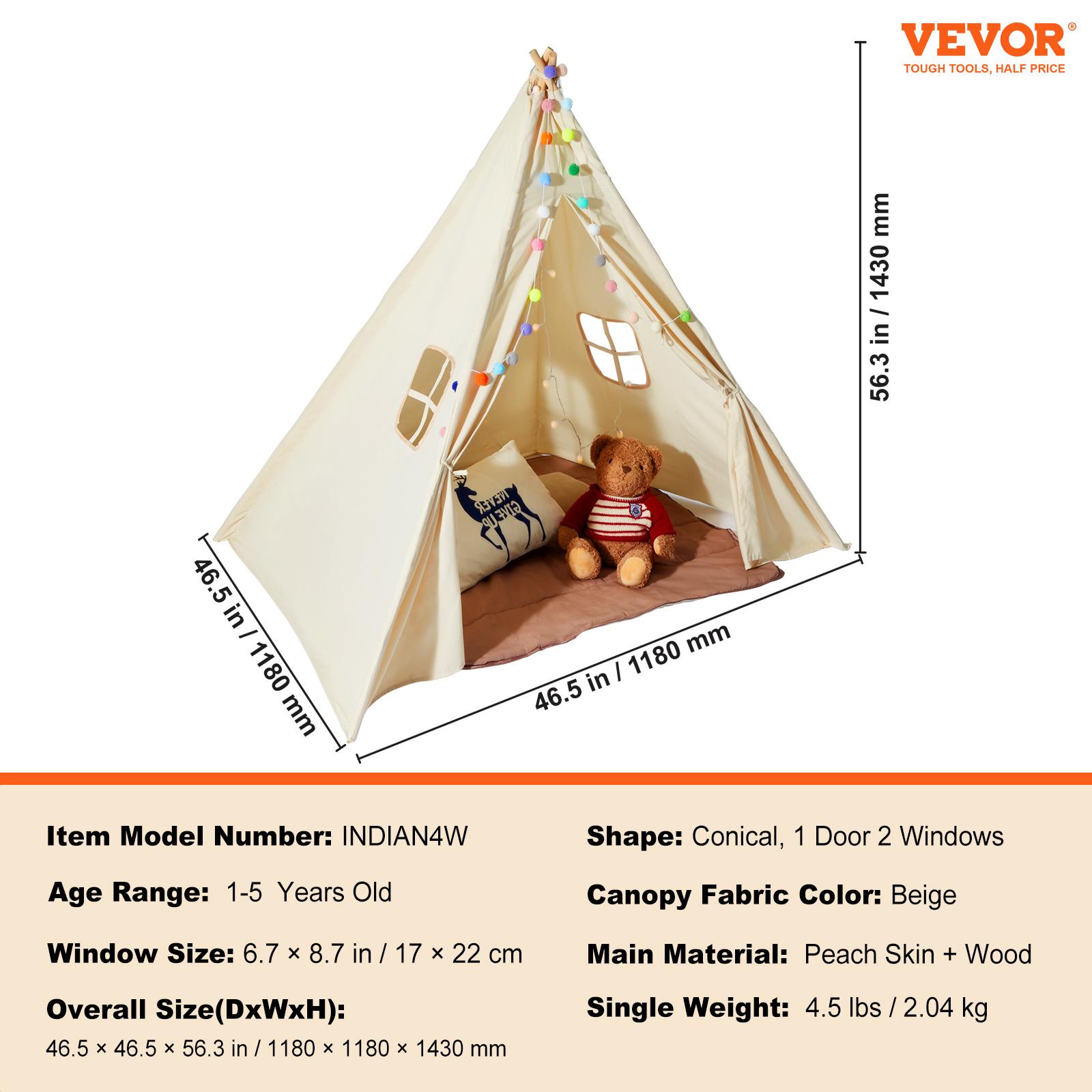

SucceBuy Kids Play Tent Teepee Tent for Kids 1-5 Years Old Tent for Kids with Windows for Indoor and Outdoor Toddler Tent