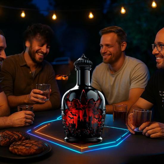 Gothic Vampires Whiskey Decanter Glass Liquor Bottle with Bat Castle Design Halloween Bar Decor for Bourbon