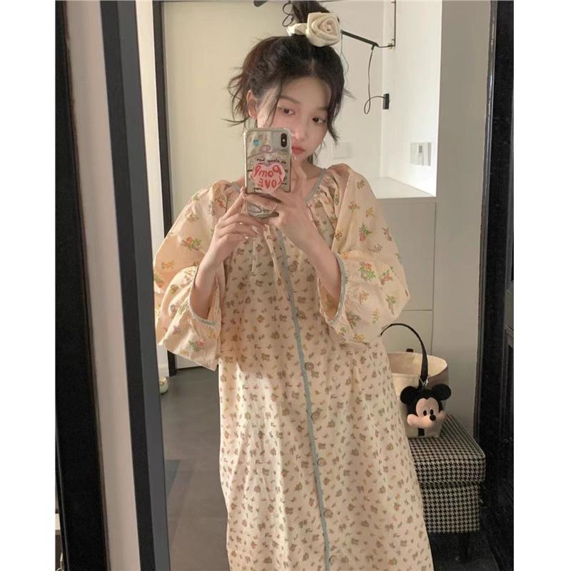 

Women s Korean-Style Floral Pajamas: Spring/Autumn Long Sleeve Sweet Nightdress/Homewear XXL