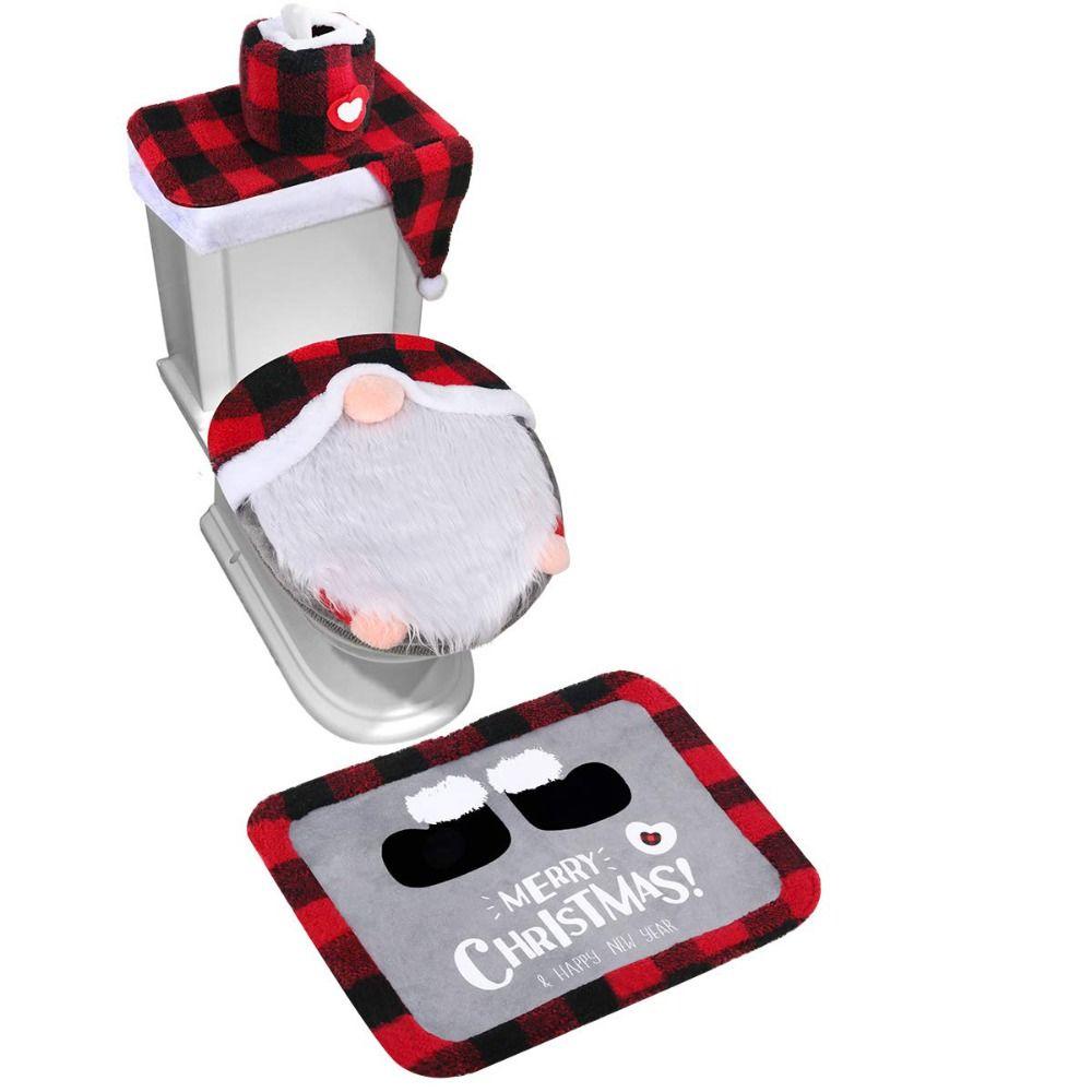 Cute Toilet Seat Cover Polyester Toilet Cover Set New Christmas Toilet Lid Cover  Christmas