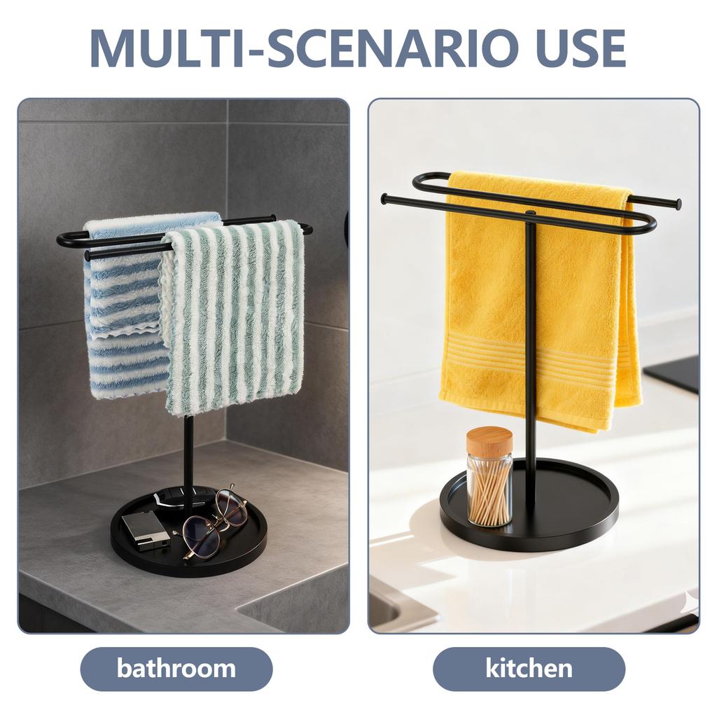 Hand Towel Holder Stand Metal S Shaped Standing Towel Rack with 7inch Stable Base Countertop Storage Rack for Bathroom Kitchen