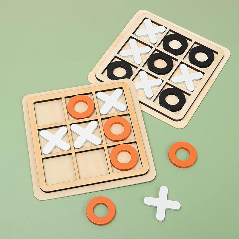 Toy Wooden Tic-Tac-Toe Chess Three Line OX Puzzle Board Party Table Games Building Blocks Toys For Kids Children Early Education