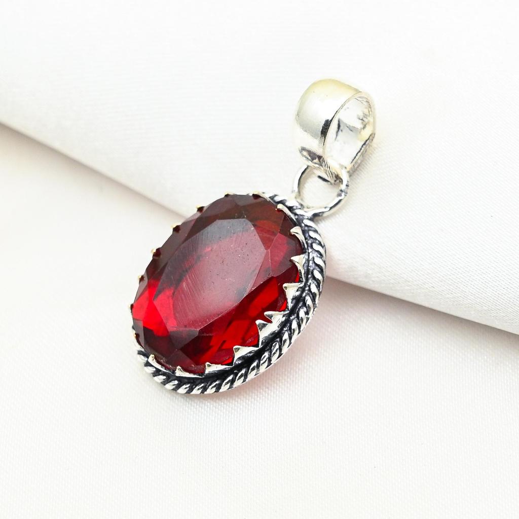 Roter Granat Schmuck, 925 Sterling Silber Anhänger, handgefertigter Edelstein Schmuck Anhänger zum Gedenktag