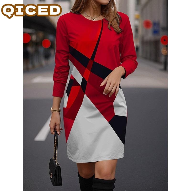 QICED Abiti Casual a Manica Lunga con Scollo a O per Autunno Inverno