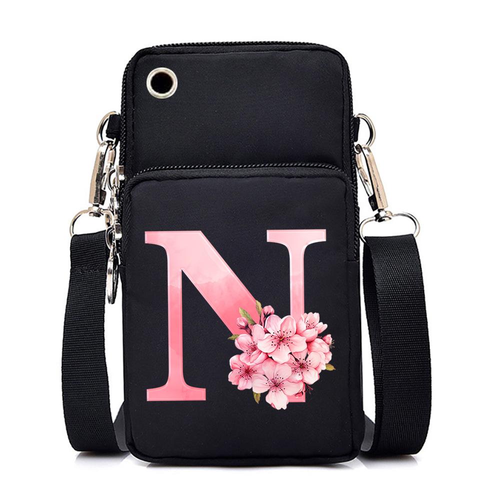 2024 Mobile Phone Bag Women's Messenger Bag New Alphabet Letter Printing Black Shoulder Bag Change Bag