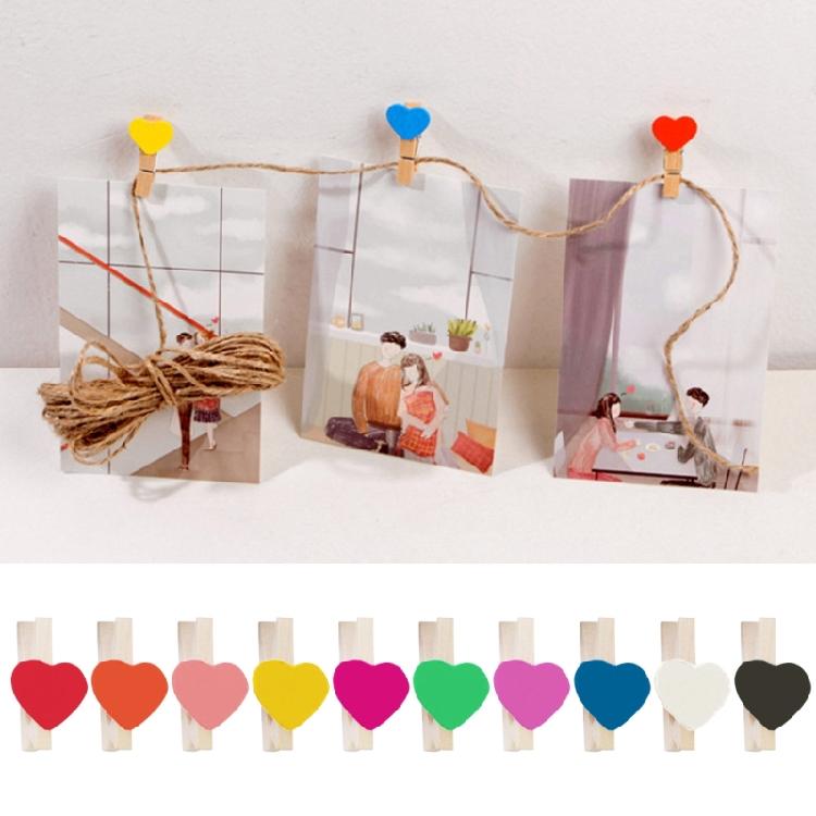 DIY Craft Wooden Clips Natural Wood Clothespins Love Heart 50pcs Colored Heart