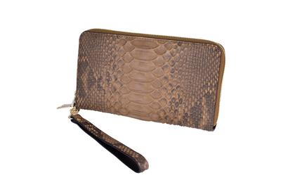 Special Genuine Python Leather Luxury Long Wallet for Men and Exotic Leather [Hideo Wakamatsu] [Kyowa] [Limited-Time Price] Women, (Brown)
