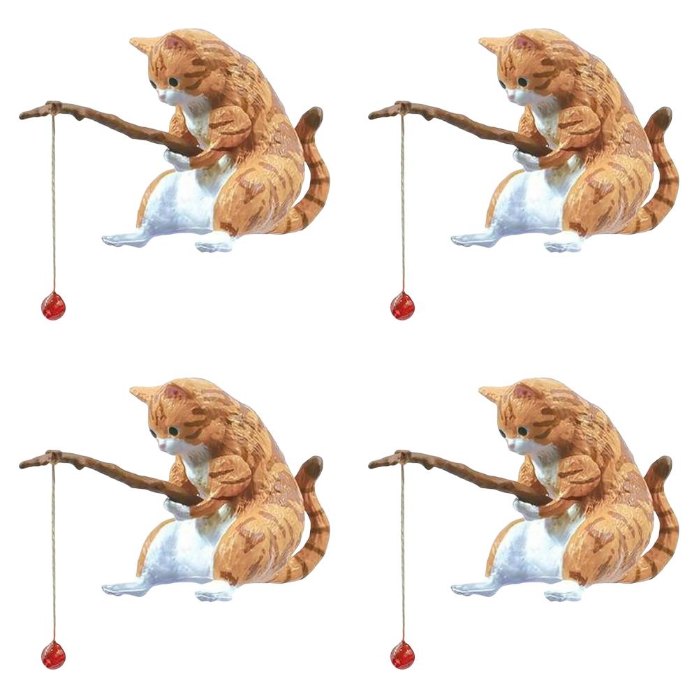 1-5pcs Fishing Cat Ornaments Sitting Fishing Little Cat Statue Fish Landscaping Cartoon Figurine Water Tank Aquarium Decorations