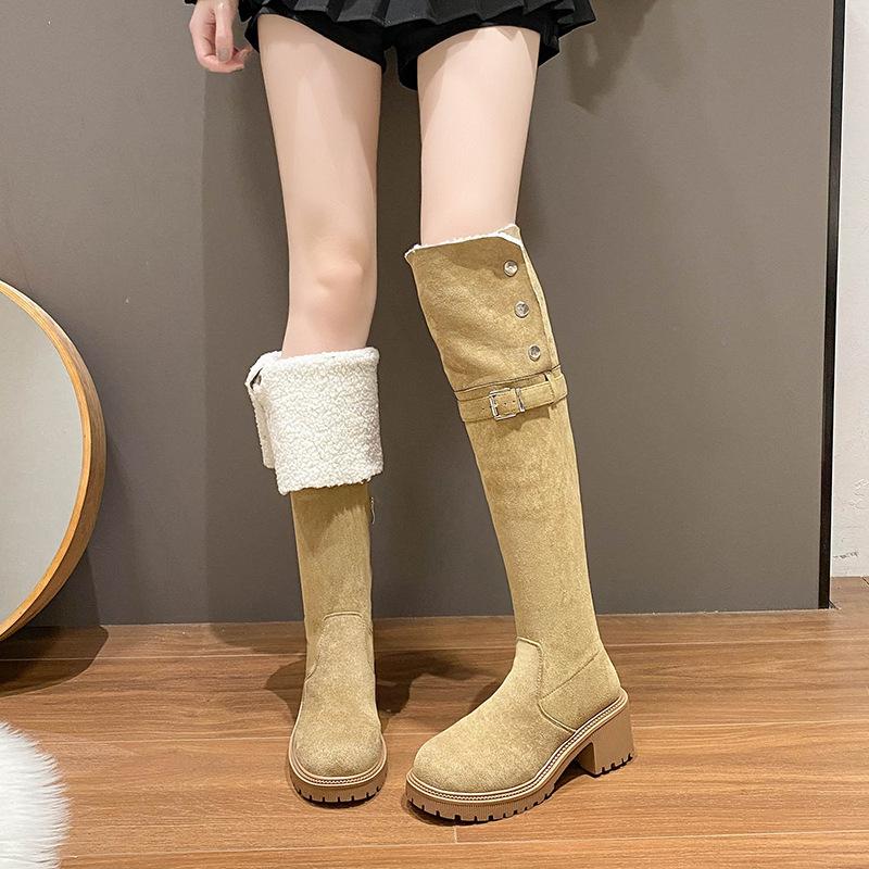 Small snow boots women's 2025 autumn and winter boots with fleece inner height-increasing tube over the knee warm long boots