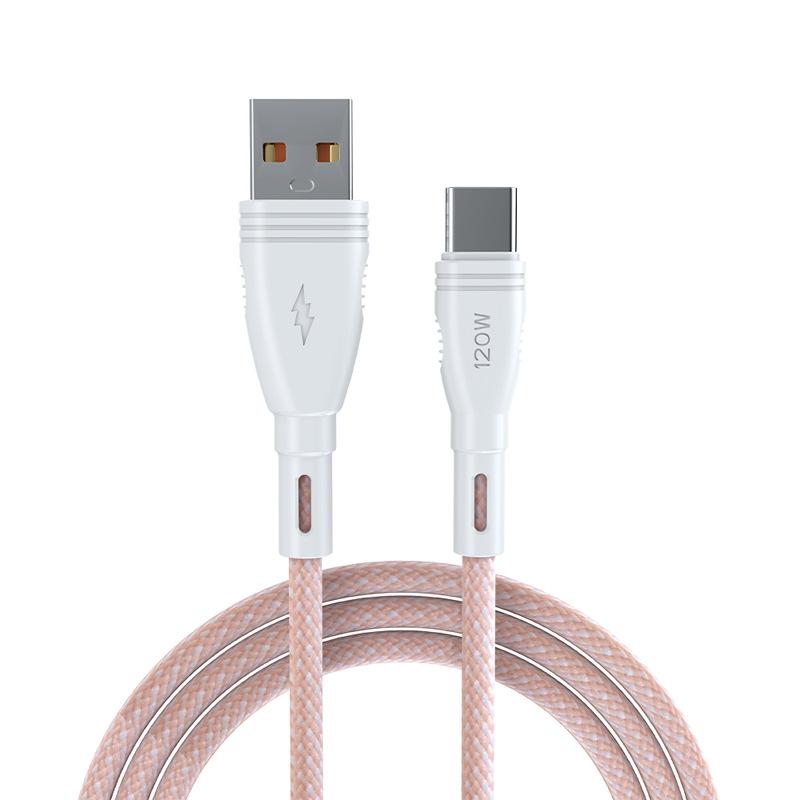 

VAORLO Colorful 120 Вт Кабель для быстрой зарядки USB к Type-C 6A Super Charge CC 120 Вт Быстро заряжаемый смарт-чип Защита не горячего кабеля для передачи данных USB To Type-C розовый