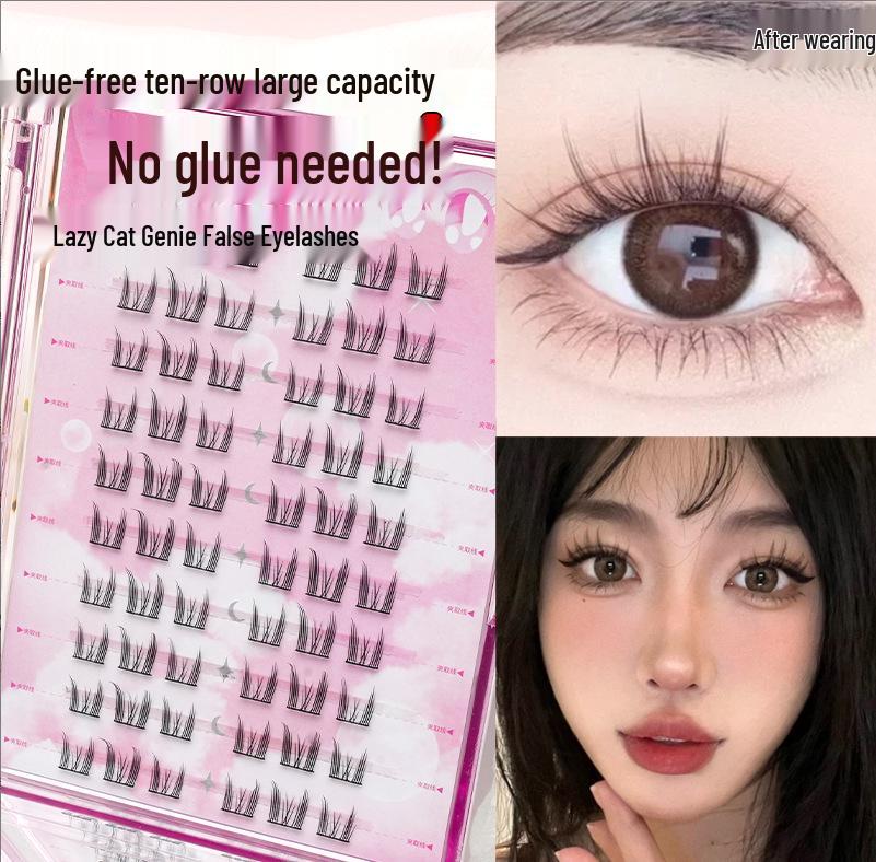 Lotus Elf Girl Glue-Free Removable False Eyelashes - Super Fine Lightweight Single Cluster