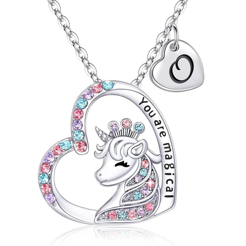 Initial Letter Unicorn Necklace You Are Magical Horse Pendant Necklaces For Girls Birthday Gifts