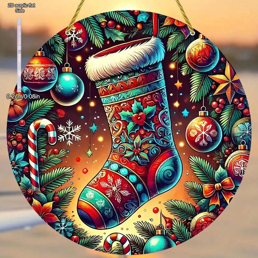 Charming Snowman Suncatcher Round Acrylic Stained Glass-Style Window Hanging Panel Window Decoration Wreath Sign Garden Pendants