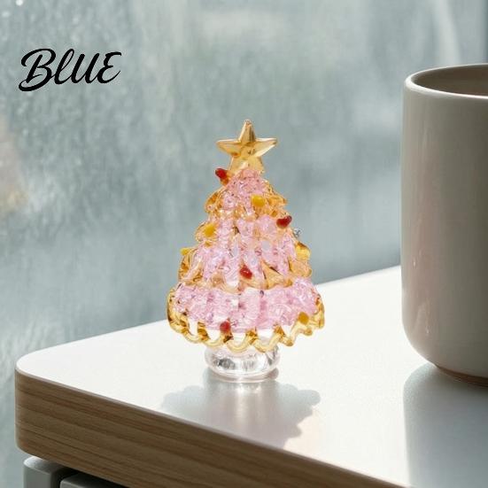 Christmas Landscaping Scene Accessory Mini Tree Figurine Handmade Colored Glaze Tabletop Ornament Creative Gifts for Friends with Star Top