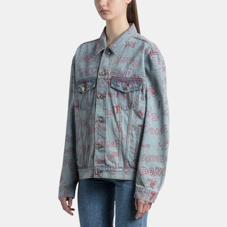 We11done Ss21 Classic Logo Full Print Graffiti Print Jacket Denim Coat Unisex jackets Light-Blue WD-DJ0-21-325-U-BL