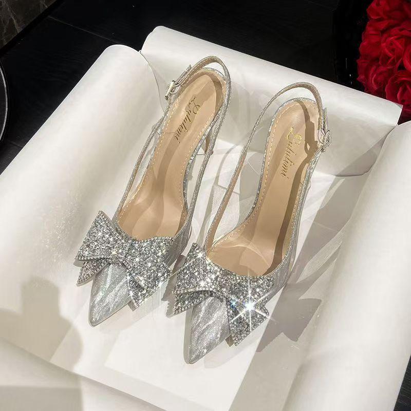 Thin Heel Pointed Head Bag Head Autumn Bride Shoes Fashion Rhinestone Bridesmaid High Heels Sandals New Crystal Wedding Shoes