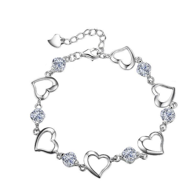 Heart-to-Heart Amethyst Zircon Couple Bracelets - Romantic Heart-Shaped Accessories