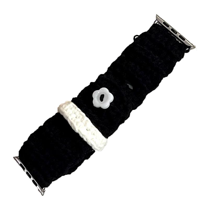 

For Apple Watch Series 10 42mm/9 8 7 41mm/SE (2023) SE (2022) SE 6 5 4 40mm/3 2 1 38mm Velvet Cotton Watch Band Black+White