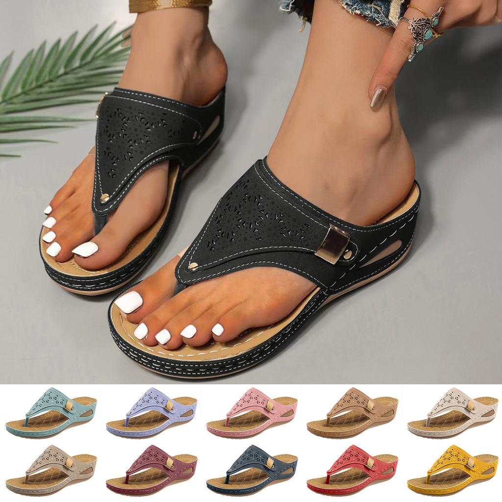 Women's Solid Color Round Headed Thick Soled Fashionable Hollow Slippers
