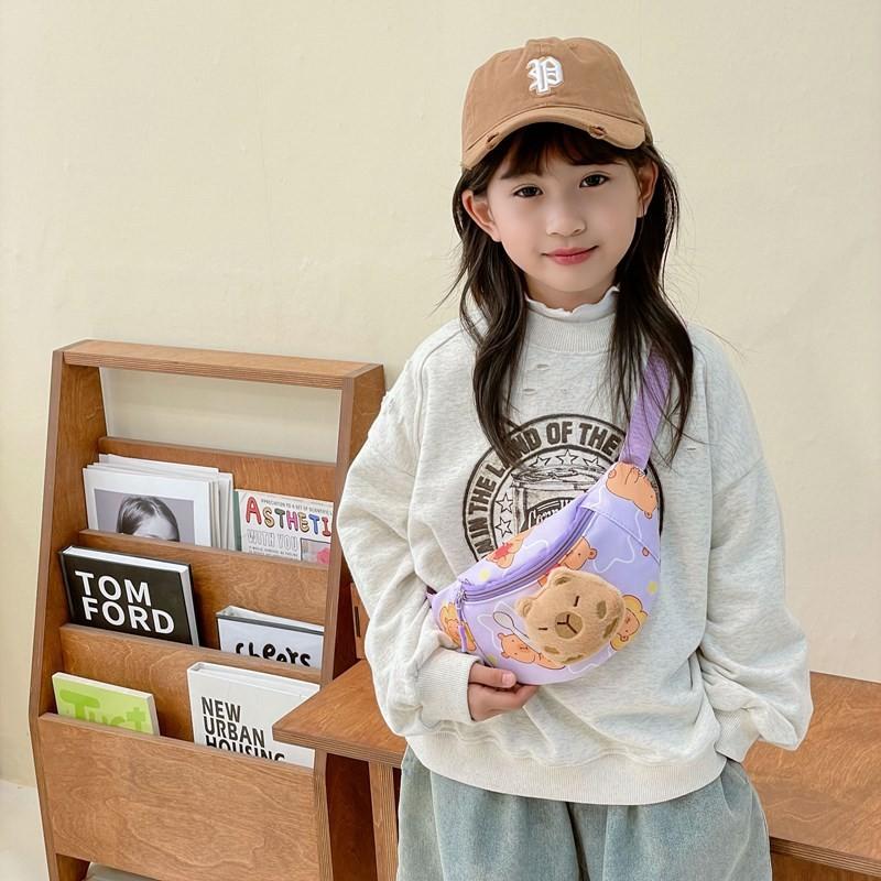 Adorable Capybara Cartoon Kids Chest Bag Lightweight Oxford Fabric For School Use