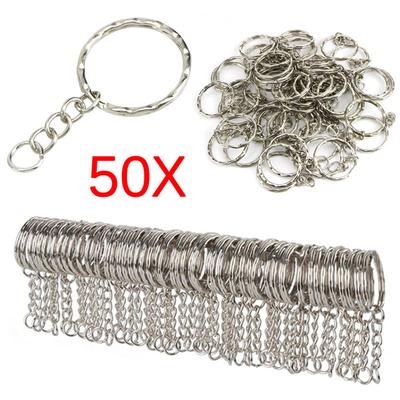 50Pcs Diy 25Mm Polished Silver Keyring Keychain Split Ring Short Chain Key Ring