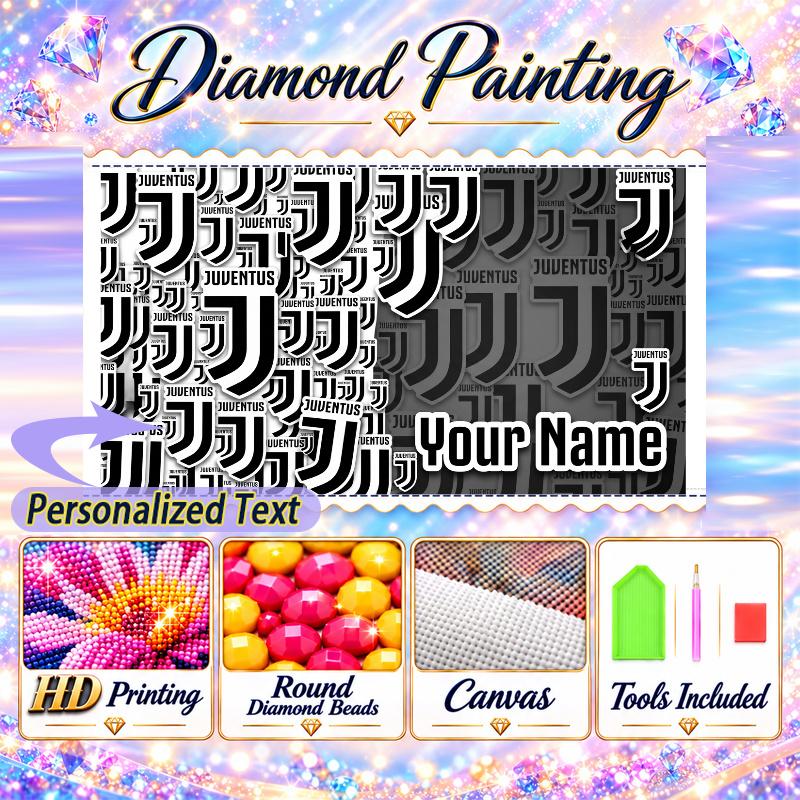 Juventus 5D DIY Diamond Painting Custom Name Text, Full Drill Rhinestone Mosaic Art Home Gift