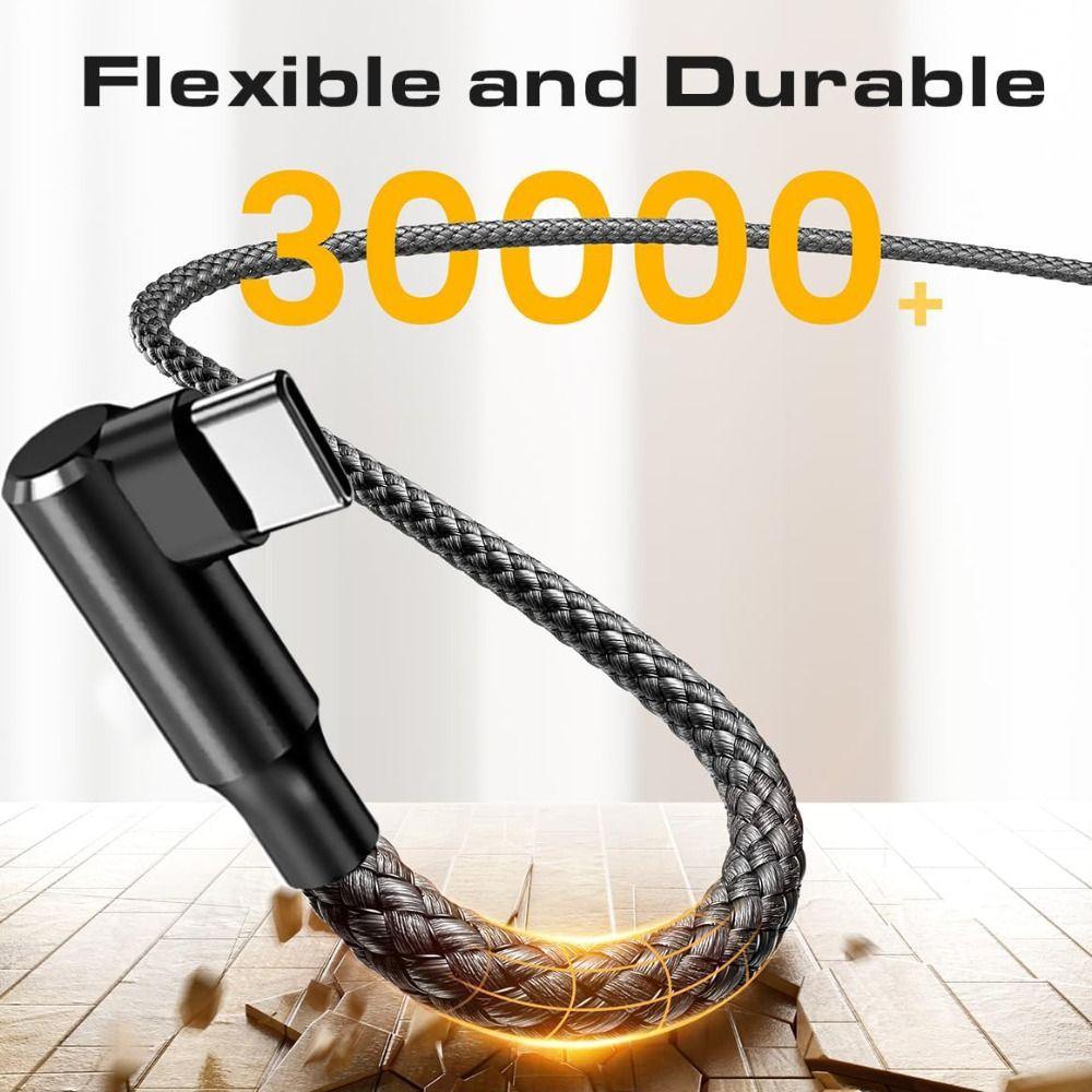 Nylon Braided 1/2/3 Meters Cable 60W Type C To Type C Data Cord Fast Charging 90 Degree Angle Charger Wire Gaming