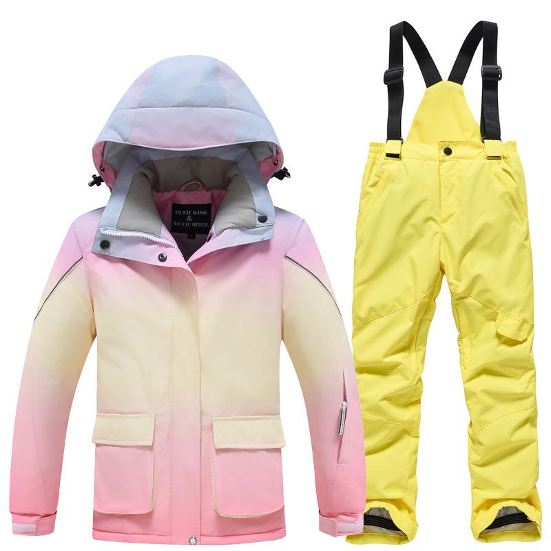 Girls ski suit winter outdoor waterproof windproof thickened warm thickened snowboard double snowboard ski suit ski suit set