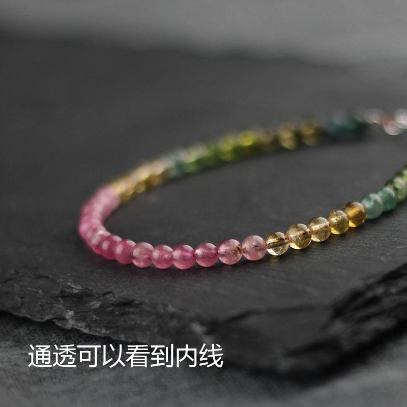 Natural Tourmaline Bracelet for Women, Tourmaline Rainbow Bracelet with Small Beads In Gradient Colors and Pure Silver Small Lotus Beads Factory