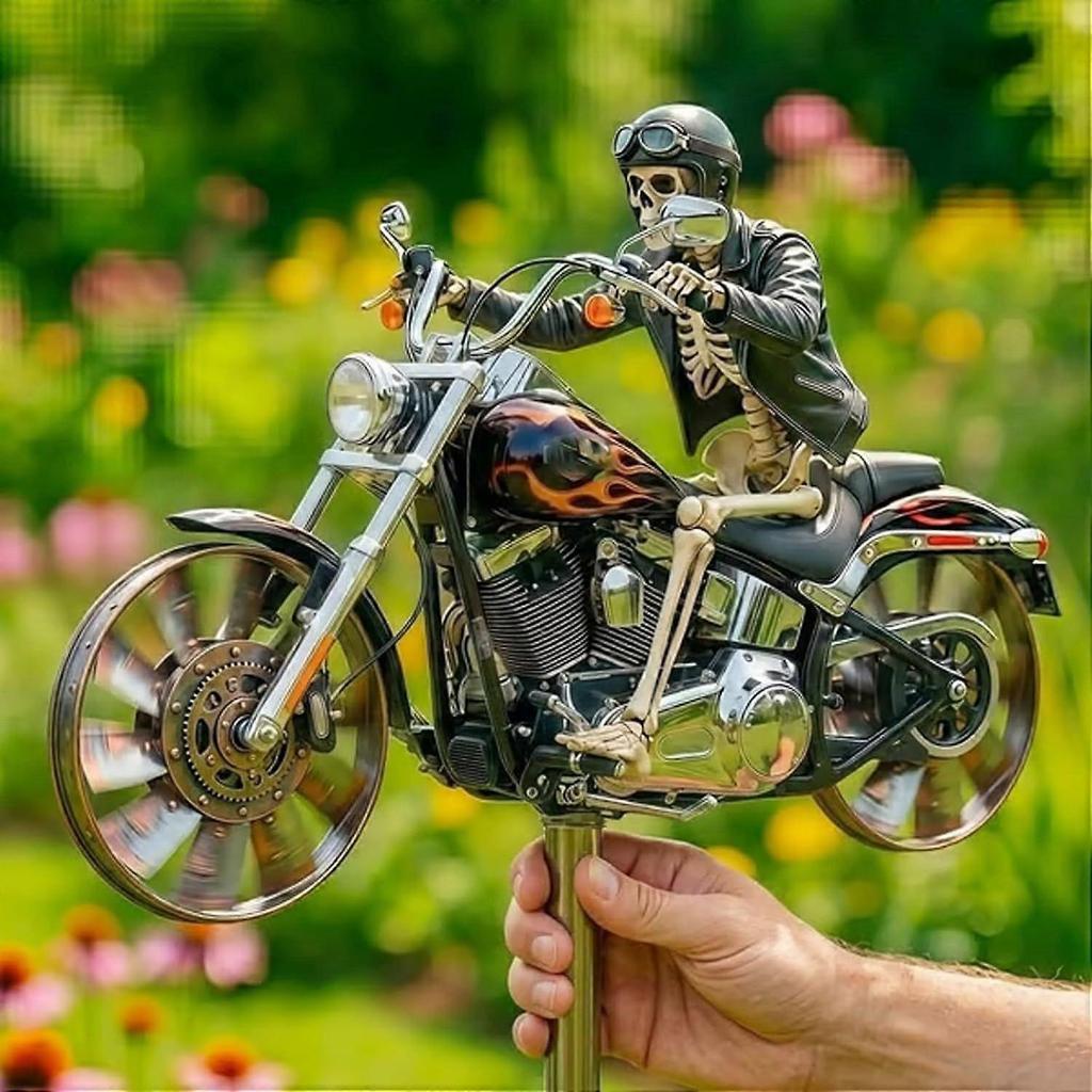 Skeleton Motorcycle Wind Spinner, 3D Metal Garden Windmill Yard Decor