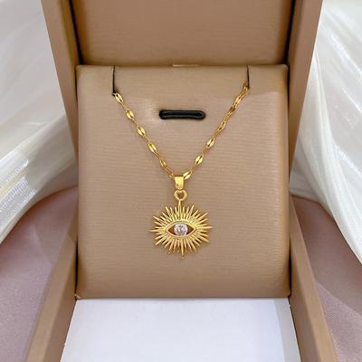 Licht Ingelegd Zirkonia Duivels Oog Ketting, Wimper Oog Koper Galvanisch Verguld Echt Goud Hanger, Wind Hanger.