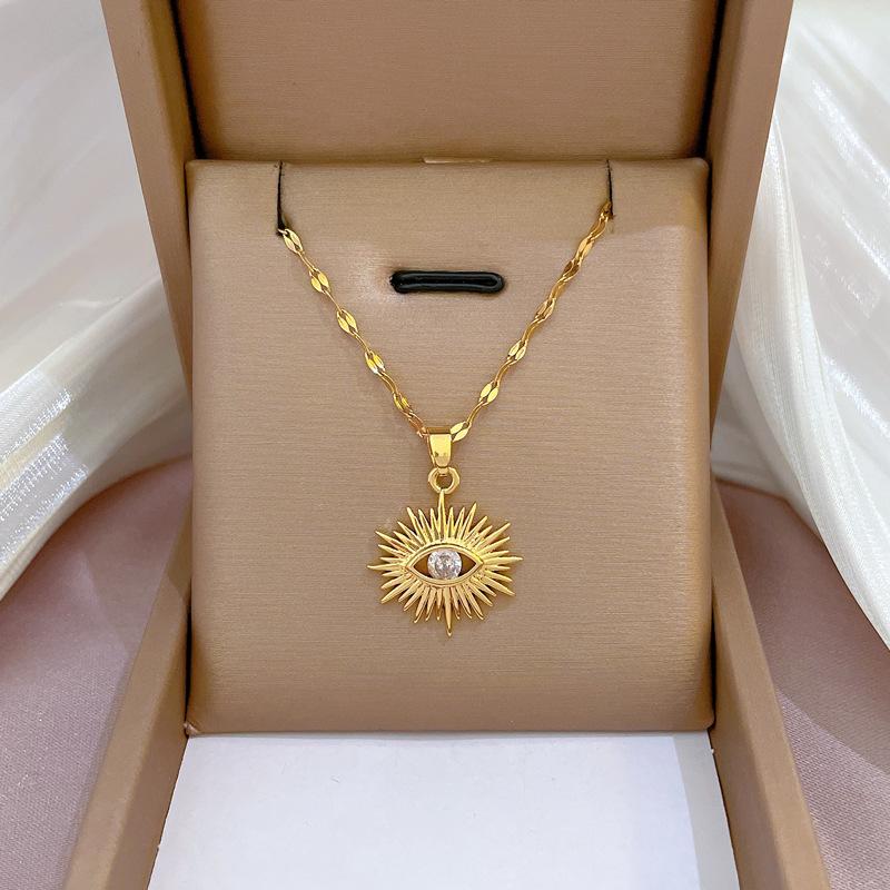Collier œil Du Diable Avec Zircone Multicolore - Chaîne En Alliage Réglable 41-51 Cm - Bijou Fantaisie Tendance