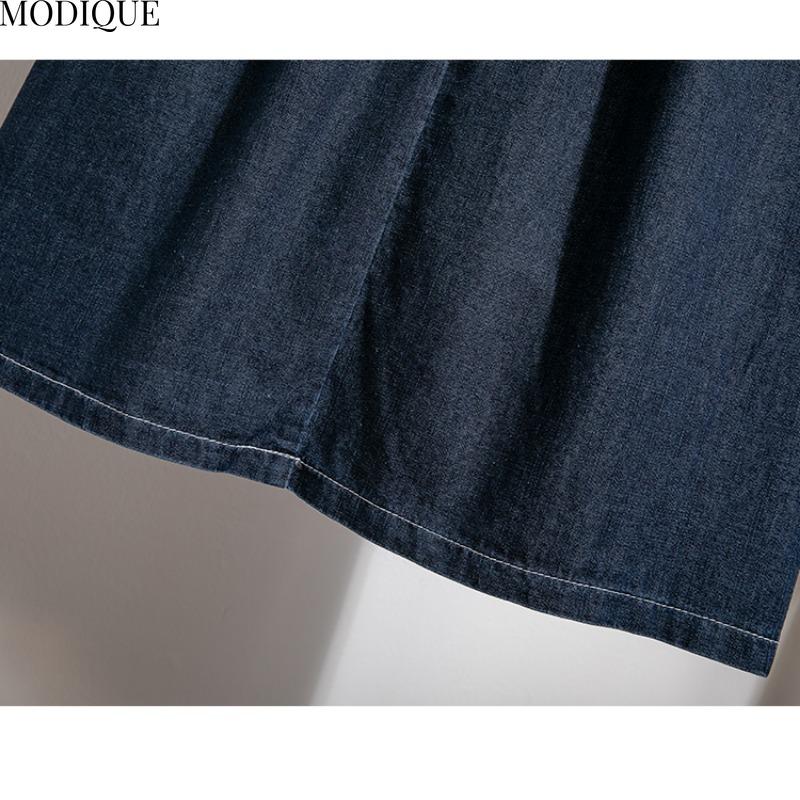 MODIQUE 2025 Nou Mărimi Mari Vară Femei Bumbac Elastic Spălare Pantaloni Treisfert Albastru Denim Fustă Plisată Dama Pantaloni Scurți Basic Casual Largi