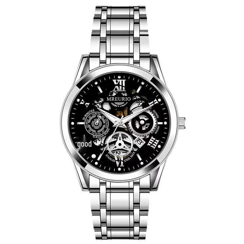 

Популярные мужские кварцевые часы с полым дизайном и стальным браслетом