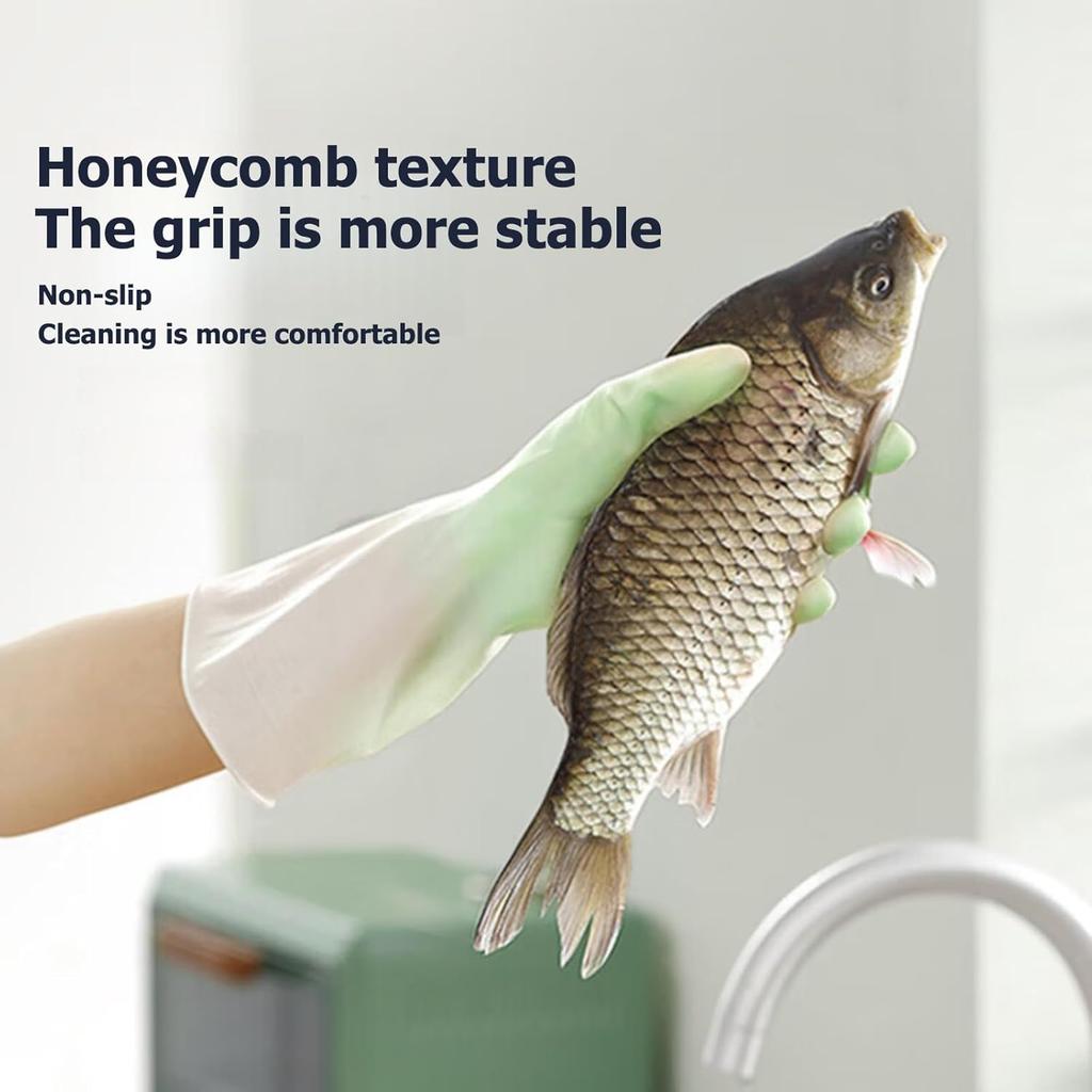 3 Pairs Rubber Cleaning Gloves, Reusable Dishwashing Gloves for Kitchen Household Washing Dishes Tool, Non-Slip