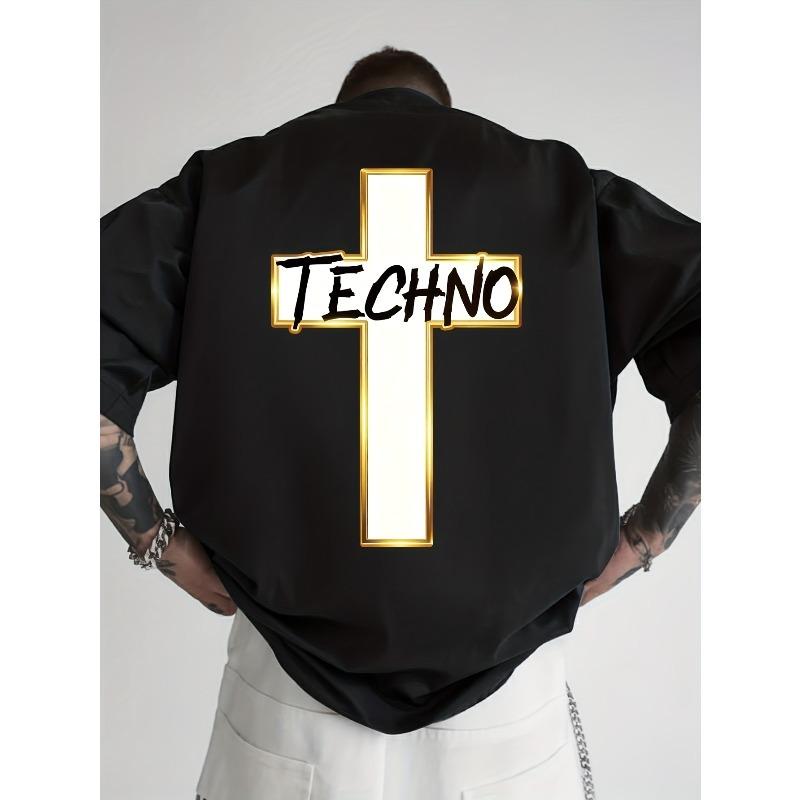 Europäische Größen Herrenmode Bedrucktes T-ShiA Schwarzer Rechteckiger Rahmen mit Weißem Vertikal gestreiftem Aufdruck T-Shirt, Mit Aufdruck auf der Rückseite